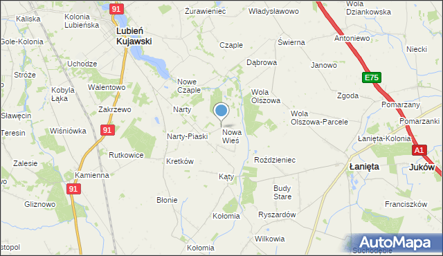 mapa Nowa Wieś, Nowa Wieś gmina Lubień Kujawski na mapie Targeo